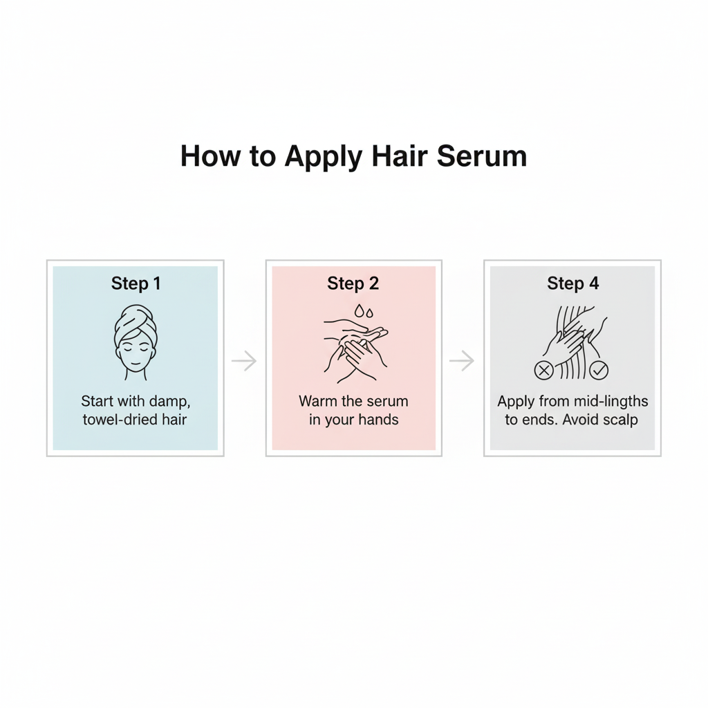 Infographic explaining the correct way to apply hair serum